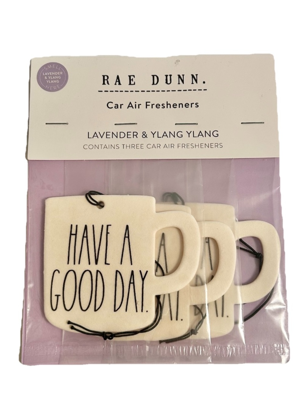 Rae Dunn Car Air Freshners Lavender & Ylang Ylang (Set of 3) NEW SEALED